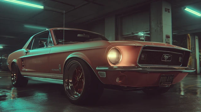 Classic Pink Muscle Car Illustration 3D Rendering