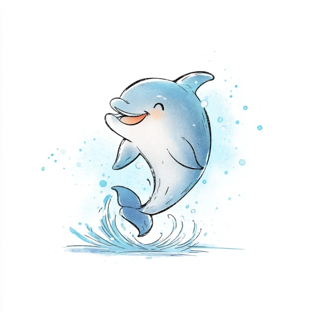 Kawaii Dolphin Jumping Out of Water Smiling