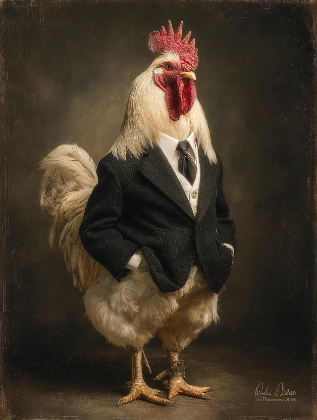 Regal Rooster Executive Portrait in a Suit