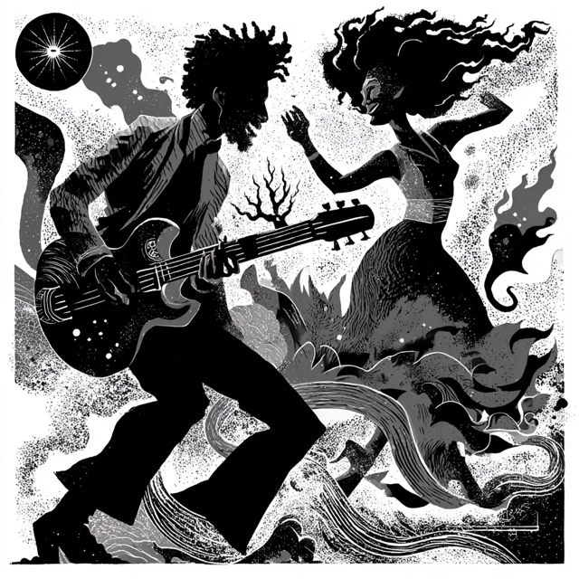 Stencil Art Illustration Musician Black Man Guitar