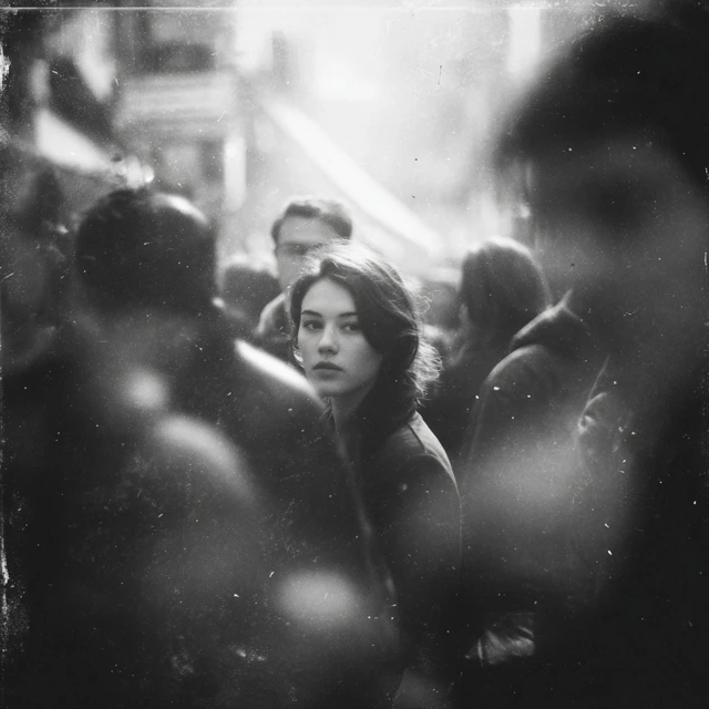 Woman on Street with Damaged Film Aesthetics