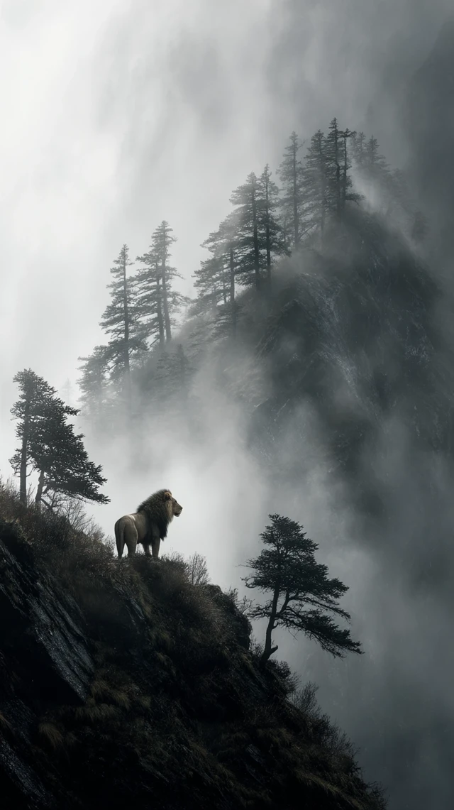 Majestic Lion in Wild Mountain Landscape National Geographic