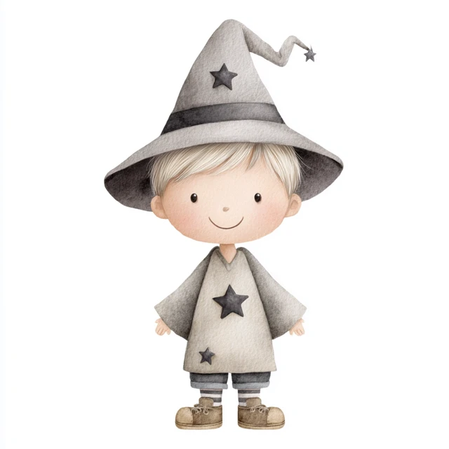 Cute Halloween Wizard Boy Watercolor Nursery Art