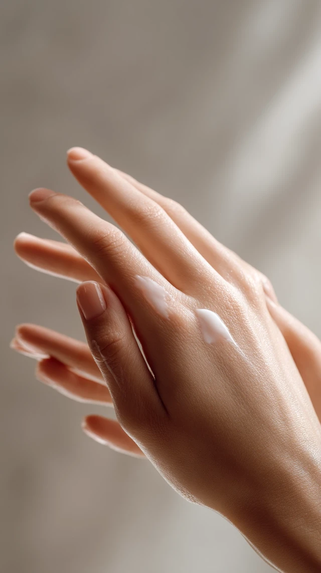 Hand Applying Cream Skincare Beauty Macro Shot