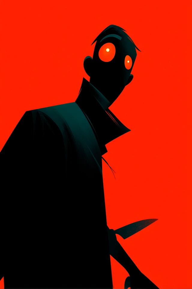 Silhouette Art: Character with Glowing Eyes and Knife