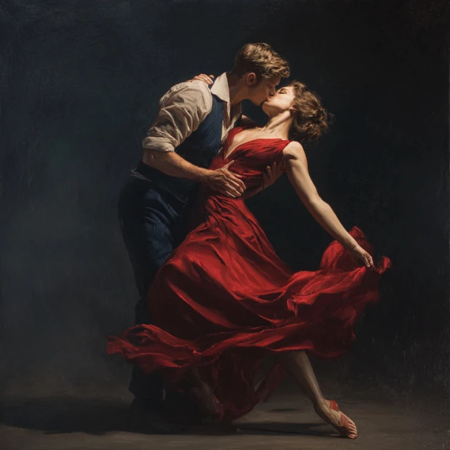 Romantic Embrace Passionate Kiss