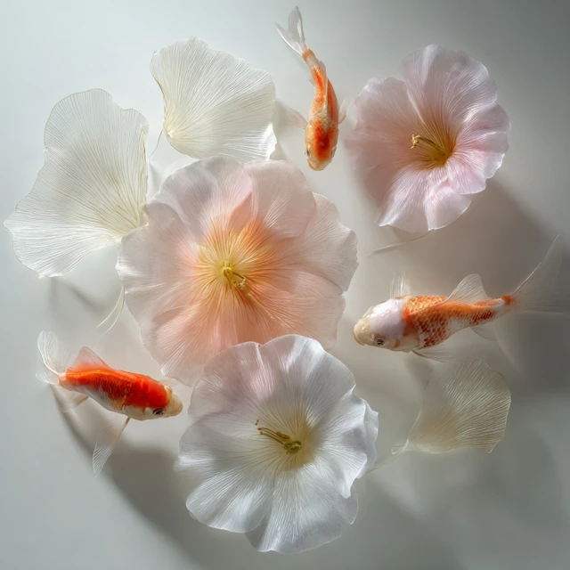 Abstract Organic Sculpture Goldfish and Flowers