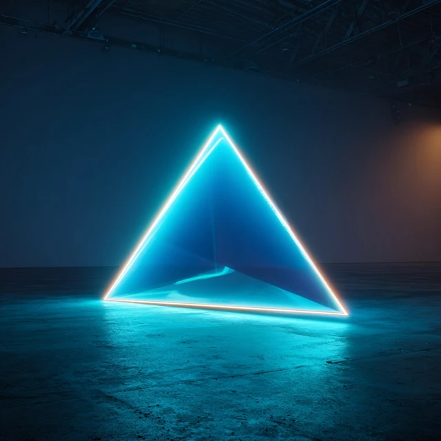 Neon Geometric Pyramid in Dramatic Lighting