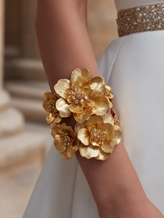 Elegant Gold Flower Bracelet at Paris Fashion Week