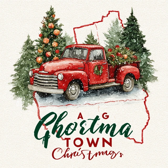 Georgia Hometown Christmas Vintage Truck Watercolor
