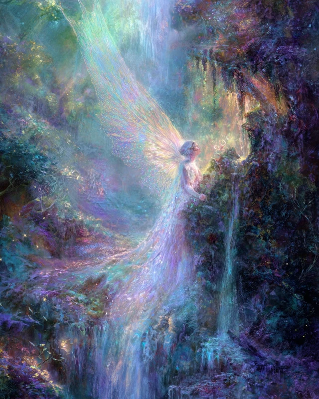 Faerie Princess Waterfall Forest Painting