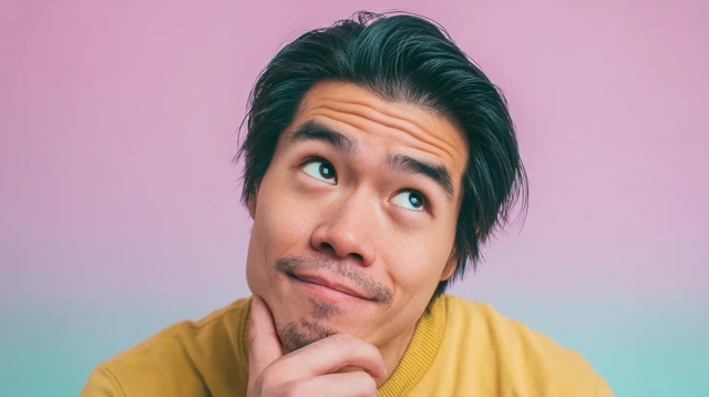 Thoughtful Japanese Man Stock Photo Portrait