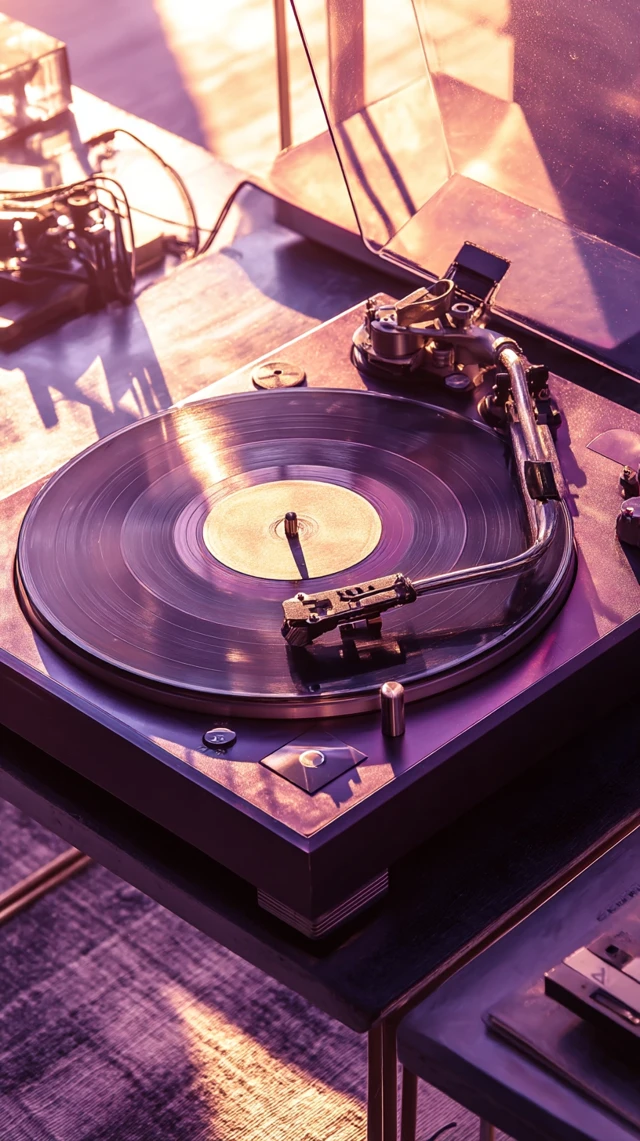 Aesthetic Record Player Purple Tones Golden Hour