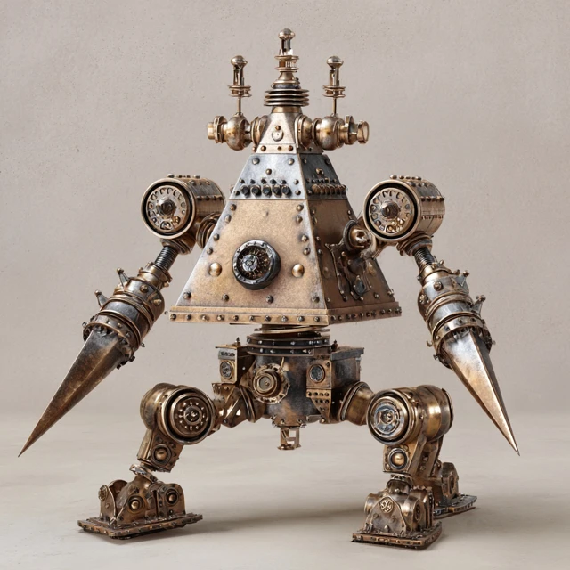Steampunk Sentry Robot Pyramid with Blades