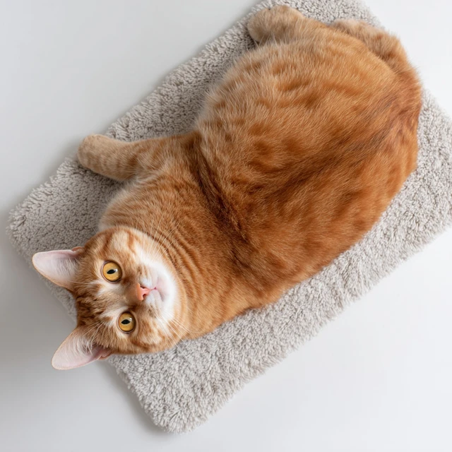 Cute Orange Cat on a Soft Cat Mat High Definition Photo