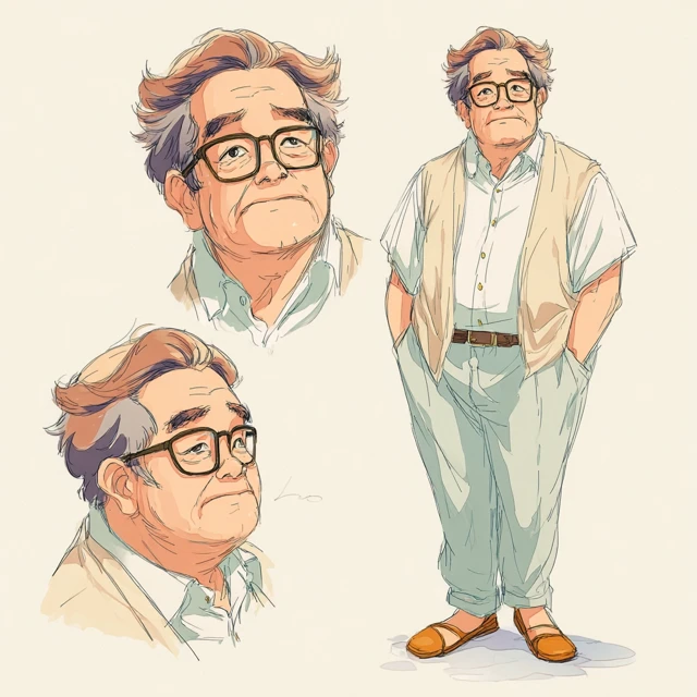 Ghibli Style Middle Aged Man Illustration