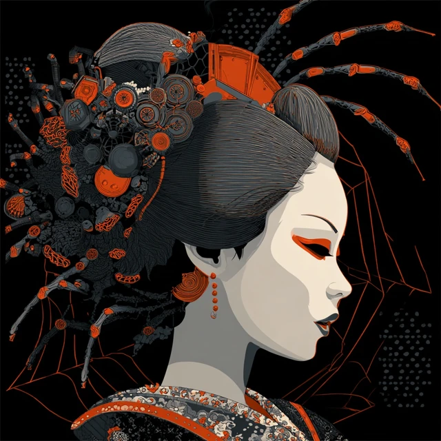 Geisha Princess Spider Surreal Art Cyberpunk