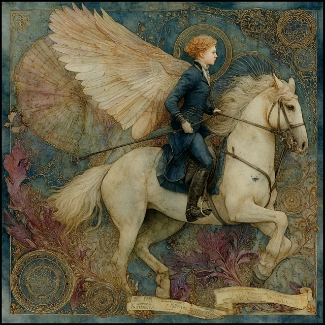 Winged Horse and Equestrian Art: Gustav Klimt Inspired Design