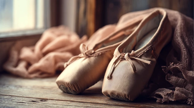 Ballet Shoes on Wooden Floor Studio Lighting