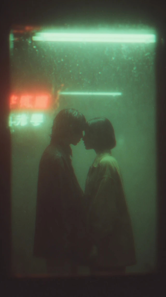 Intimate Kiss Neon Lights Romantic Scene