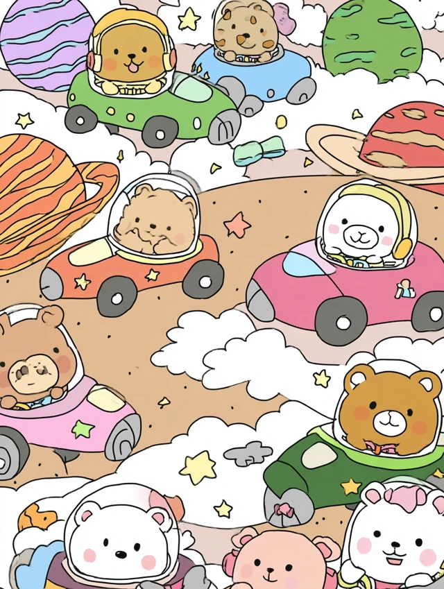 Cute Space Race Cartoon with Rocket Cars