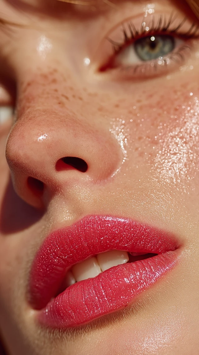 Glossy Pink Lipstick Close Up  Model Face