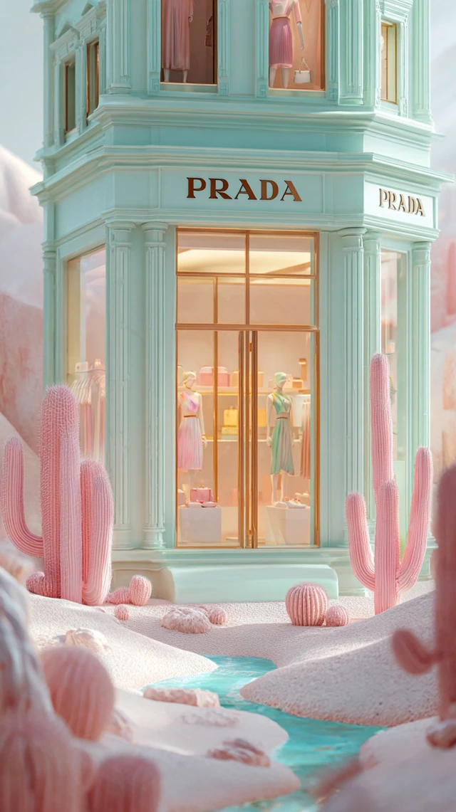 PRADA Store in a Pastel Desert Scene Fashion Photography