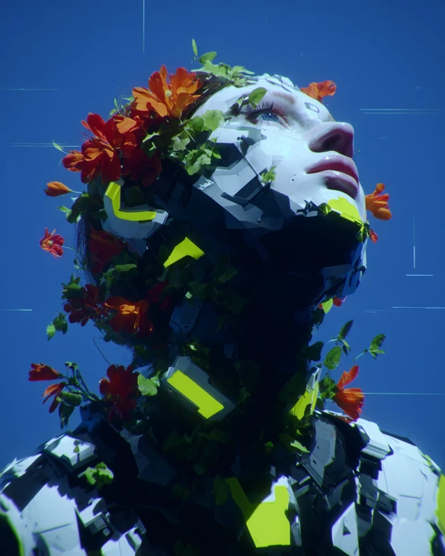 Cybernetic Flowers Portrait: Futuristic Art by Unreal Engine