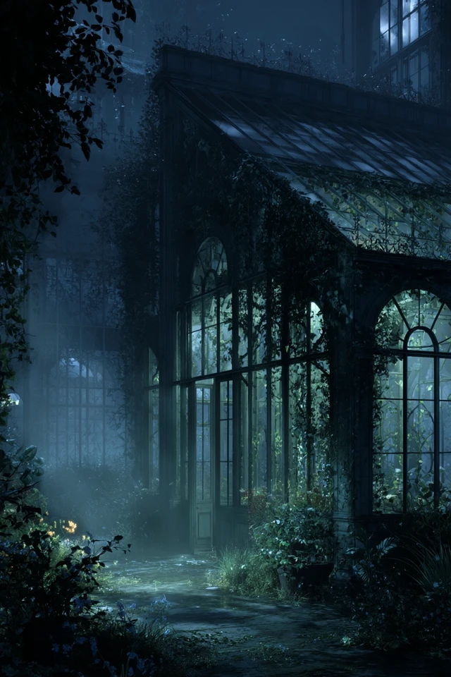 Spooky Victorian Greenhouse at Night