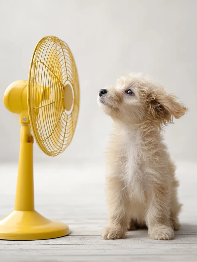Puppy and Fan A Warm Summer Home Interior