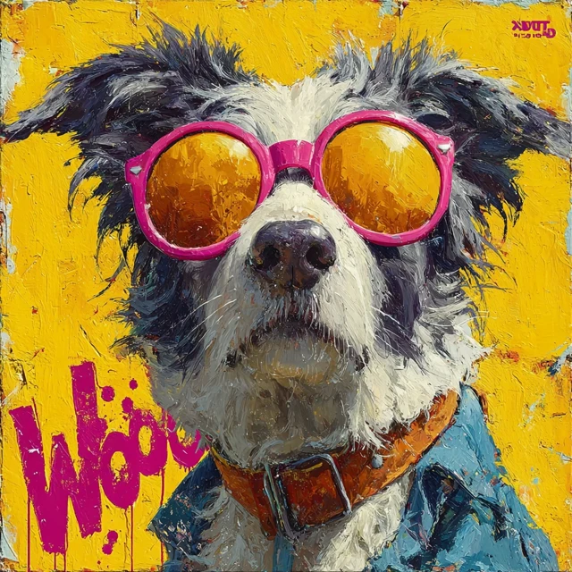 Pop Art Dog in Sunglasses Woof Painting