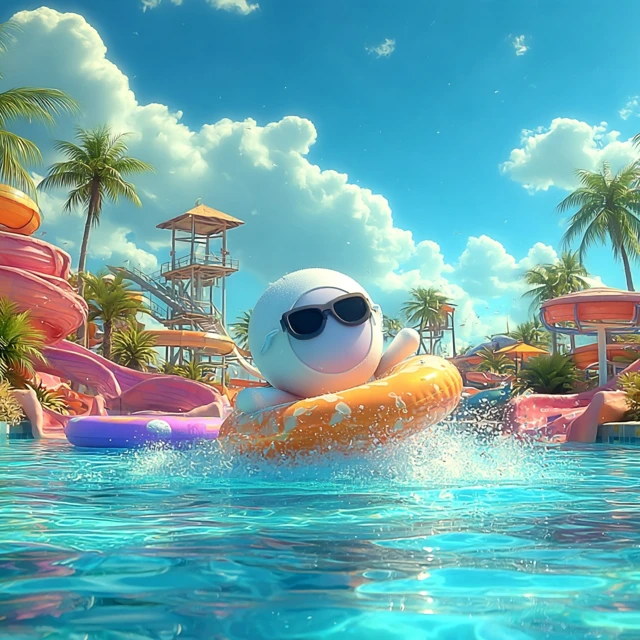 Tropical Waterpark Fun Summer Vacation Illustration