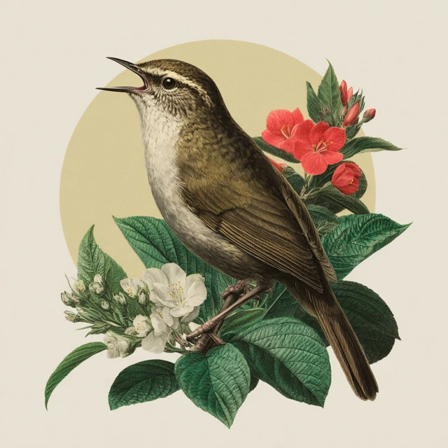 Japanese Bush Warbler Singing Bird Illustration