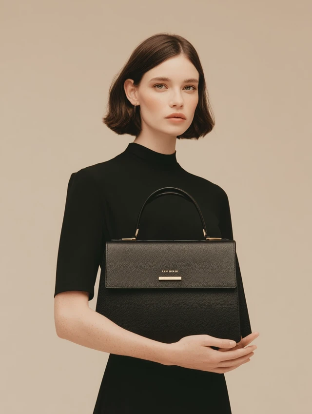 Luxury Handbag Black Leather Gold Hardware Woman Fashion