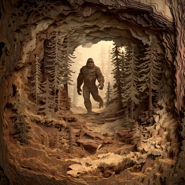 Sasquatch 3D Laser Cut Forest Illusion Design
