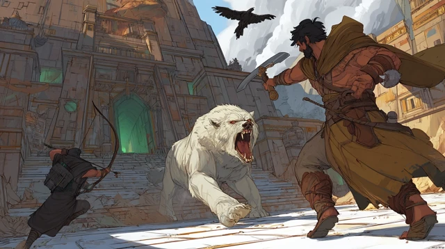 Warrior vs Direwolf Epic Fantasy Battle