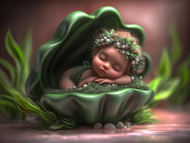Newborn Baby in Seashell Digital Backdrop