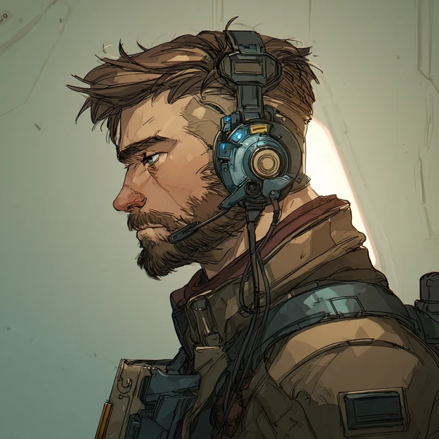 SciFi Pilot Bored In Cockpit Military Illustration