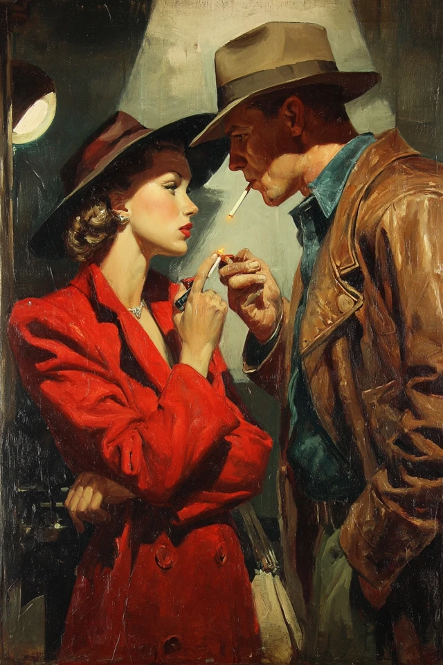 1940s Pulp Noir Romance Painting