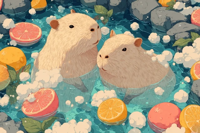 Capybara Hot Spring Pattern Kawaii Aesthetic