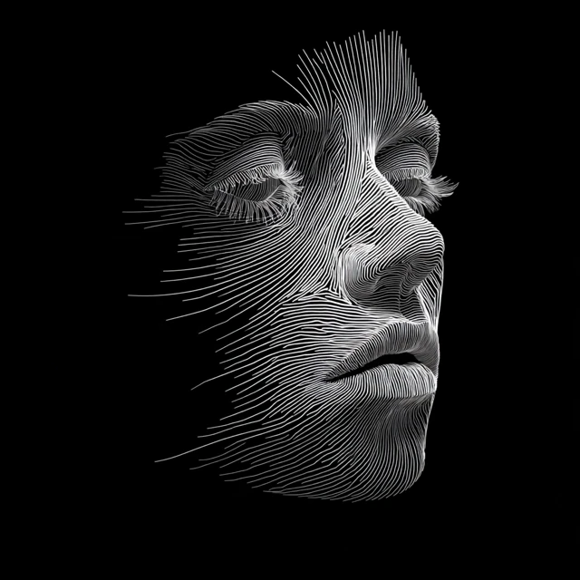 Abstract Line Drawing Face White Lines Black