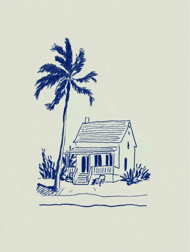 Beach House Sketch Coastal Illustration