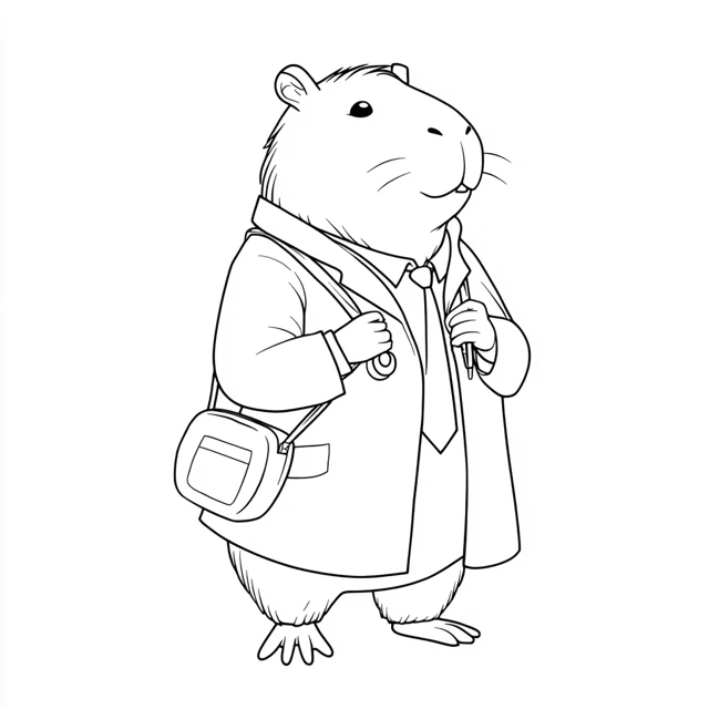 Capybara Doctor Coloring Page Simple Minimalist