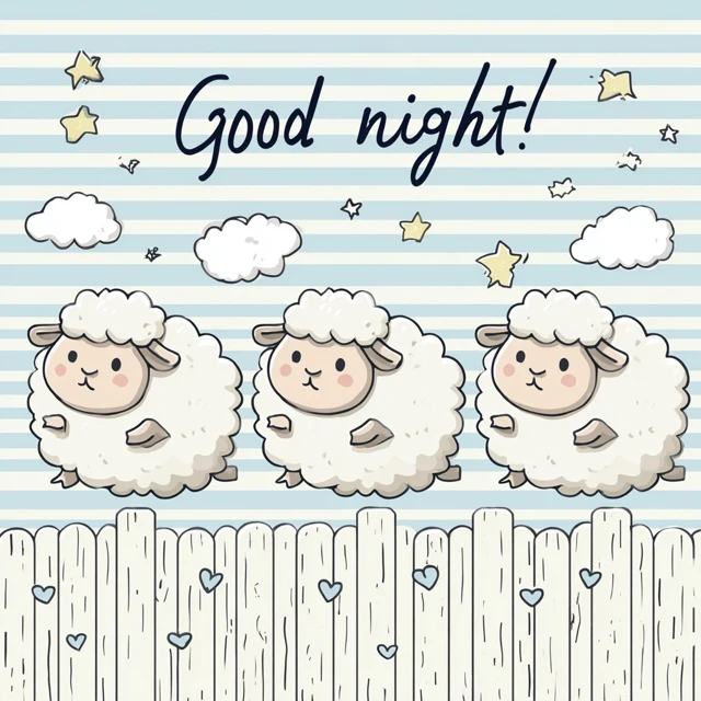 Cute Sheep Jumping Over Fence Good Night Cartoon