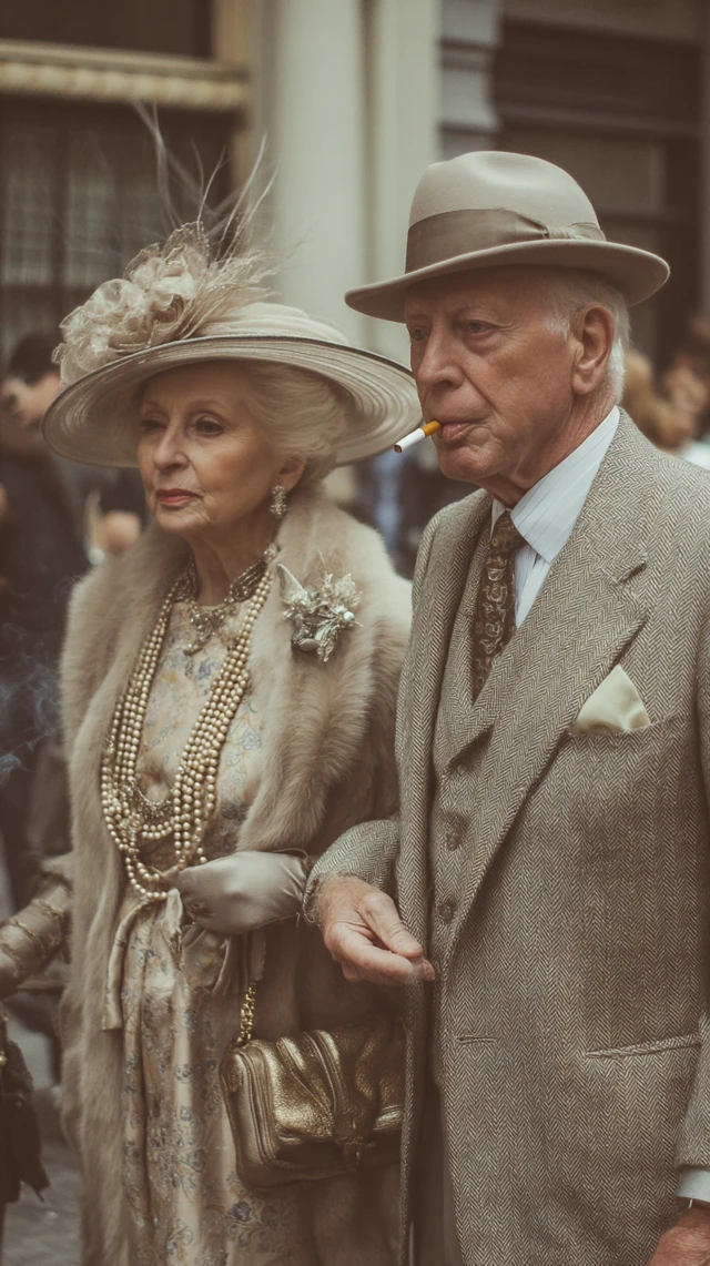 Vintage Elderly Couple in New York 1950s