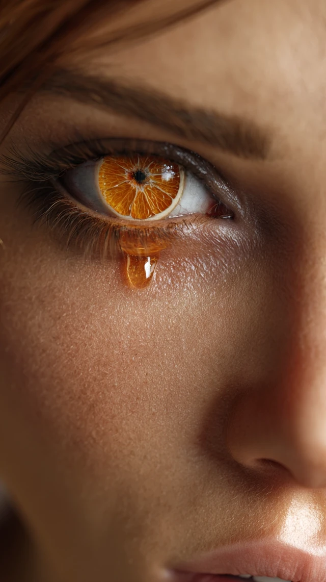 Orange Eye Tear Close Up Hyperrealism