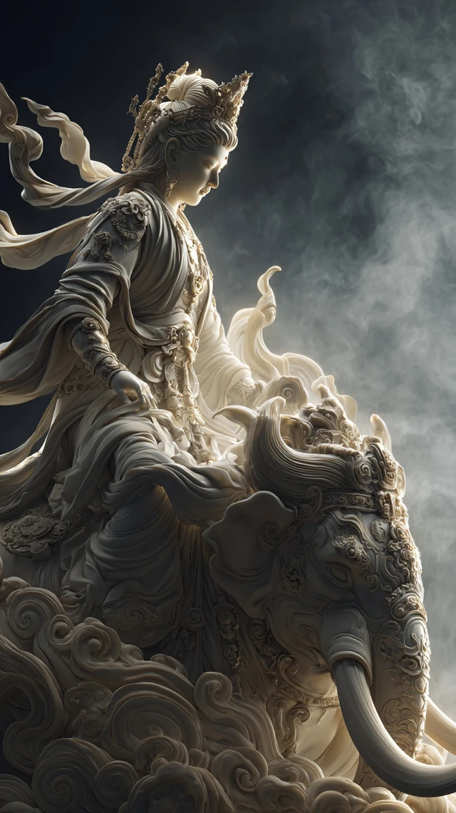 Ancient Chinese Bodhisattva Statue 3D Render