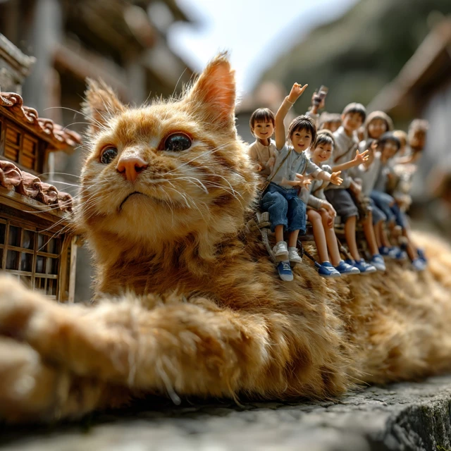 Orange Cat and Miniature Taiwanese Village