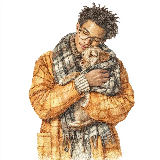 Man and Puppy Watercolor Clipart