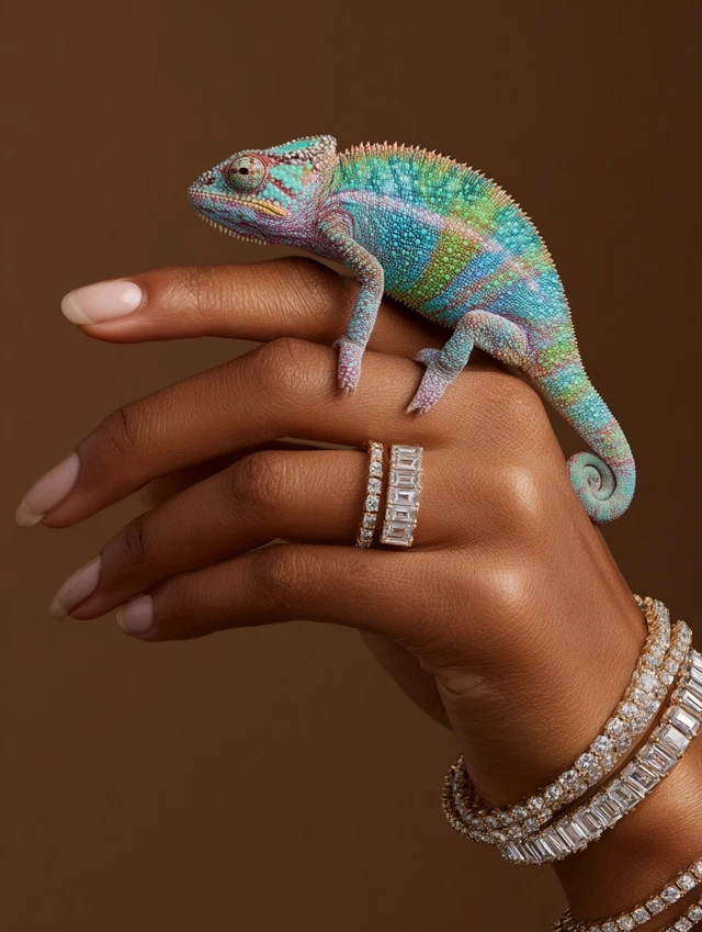 Luxury Jewelry Hand with Chameleon Studio Photography